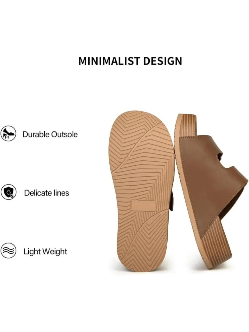 Women's Brown Genuine Leather Slip on Beach Slide Buckle Platform Sandal Shoes